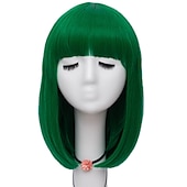 voordelige Feestpruiken-Vrouwen Oranje Korte Cosplay Pruik met Pony Bob Haarstijl Hittebestendige Vezel Synthetische Rechte Haar Halloween Pruiken