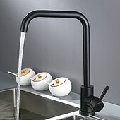 baratos Torneiras de Cozinha-torneira de cozinha montada em deck de aço inoxidável, torneira de cozinha giratória multifuncional escovada com níquel com interruptor quente e frio