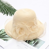 economico Cappelli per feste-Cappelli Copricapi Cappelli di Paglia Cappello a Secchiello di Tulle Cappello di Paglia Cappello da Sole Casual Vacanze Melbourne Cup Cocktail Royal Ascot Stile Vintage Con Applicazioni Ruching