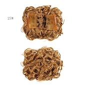 economico Clip nelle estensioni-piatto corto riccio disordinato estensione per chignon pettini per capelli elasticizzati facili clip in vassoio chignon posticci coda di cavallo - dal marrone scuro al ramato chiaro