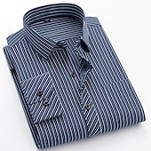 cheap Men's Non Iron Shirts-Men's Dress Shirt Non Iron Shirt Collared Shirt Button Up Shirt Striped Wedding Work A D G H Long Sleeve Collar Spring &amp;  Fall Clothing Apparel Button-Down