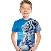 abordables Animales 3D para Niño-Niños Chico Camiseta Manga Corta Bleu Ciel Azul cielo Azul marinero Impresión 3D Dinosaurio Animal Escuela Diario Interior Básico Fresco 3-12 años / Verano
