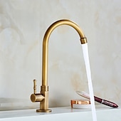 abordables Mitigeurs rotatifs-robinet d&#039;évier de cuisine traditionnel eau froide uniquement, robinet de cuisine à poignée unique en laiton rétro bec standard galvanisé doré