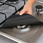 cheap Kitchen Cookware-4pcs Reusable Gas Range Protector Gas Stove Burner Safe Non-Sticky and Easy to Clean Teflon Glass Fiber Black Protective Pad for Cleaning Kitchen Tools