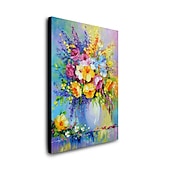 お買い得  花/植物画-ハング塗装油絵 手描きの 縦式 抽象画 花柄 / 植物の 近代の 内枠を含めます
