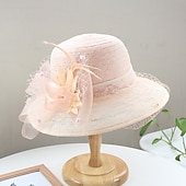 levne Fascinátory a klobouky-Klobouky Doplňky do vlasů Tyl Kbelík Slamák Sluneční klobouk Ležérní Dovolená Kentucky Derby Dostih Dámský den Retro styl Elegantní Krajkový S Peří Krajka Přílba Pokrývky Hlavy