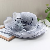 cheap Party Hats-Hats Headwear Straw Hats Tulle Linen /  Blend Bucket Hat Straw Hat Sun Hat Casual Holiday Kentucky Derby Melbourne Cup Vintage Style Elegant With Feather Appliques Headpiece Headwear Race Day Dress