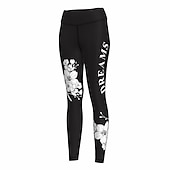 billiga 3d leggings-Dam Yogabyxor Rumplyft Magkontroll Hög midja Gymträning Löpning Kondition Trikåer Damasker Blomtryck Svart Höst Vinter sporter Sportkläder Hög Elasisitet