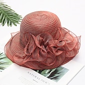 economico Cappelli per feste-Cappelli Copricapi Cappelli di Paglia Cappello a Secchiello di Tulle Cappello di Paglia Cappello da Sole Casual Vacanze Melbourne Cup Cocktail Royal Ascot Stile Vintage Con Applicazioni Ruching