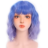 abordables Perruques de fête-perruques roses pour femmes perruque synthétique vague profonde frange soignée perruque rose courte a1 a2 a3 a4 a5 cheveux synthétiques femmes cosplay fête mode rose violet carnaval perruque