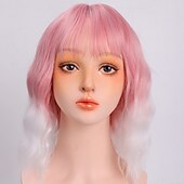 abordables Perruques de fête-perruques roses pour femmes perruque synthétique vague profonde frange soignée perruque rose courte a1 a2 a3 a4 a5 cheveux synthétiques femmes cosplay fête mode rose violet carnaval perruque