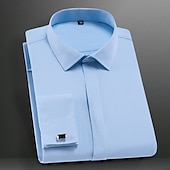 abordables Camisas de vestir para hombres-Hombre Camisa para Vestido Resistente a las arrugas Camisa de cuello Camisas de esmoquin Plano Boda Fiesta Rosa Claro Negro / Blanco Blanco Azul Marino Manga Larga Escote Cuadrado Primavera Otoño Ropa