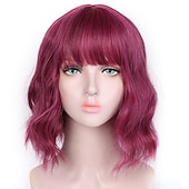 abordables Perruques de fête-perruques roses pour femmes perruque synthétique vague profonde frange soignée perruque rose courte a1 a2 a3 a4 a5 cheveux synthétiques femmes cosplay fête mode rose violet carnaval perruque