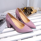 cheap Block Heels-Women&#039;s Heels Pumps Valentines Gifts Solid Colored Low Heel Chunky Heel Pointed Toe PU Loafer Black White Pink