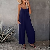 olcso alkalmi kombiné-női jumpsuit egyszínű v nyak ünnepnapi kirándulás széles lábszár laza spagetti pántos khaki 3xl nyári