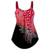 preiswerte Schwimmresse-Damen Übergröße Badeanzug 2 Stück Schwimm-Kleid Bademode Bedruckt für große Büsten Urlaub Sport Blatt Badeanzüge