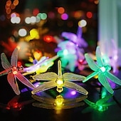 abordables Lumières de cordes solaires-guirlande solaire extérieure guirlande de fées à led solaire guirlande lumineuse de 6,5 m libellule 30leds blanc chaud blanc coloré 8 modes extérieur imperméable de mariage patio jardin lampe de