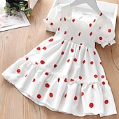 abordables Robes Décontracté-Robe Fille Enfants Petit Cachemire Imprimer Rouge Blanche Mousseline de soie Midi Manches Courtes Actif Robes Eté Standard 2-9 ans