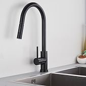 abordables Mitigeurs avec spray-Robinet mitigeur d&#039;évier de cuisine avec pulvérisateur extractible, robinet de récipient rotatif en acier inoxydable, robinet de pulvérisation en mode pluie/cascade, robinet de robinet de cuisine noir et argent avec distributeur de savon