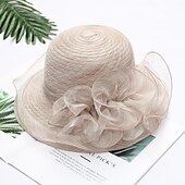 economico Cappelli per feste-Cappelli Copricapi Cappelli di Paglia Cappello a Secchiello di Tulle Cappello di Paglia Cappello da Sole Casual Vacanze Melbourne Cup Cocktail Royal Ascot Stile Vintage Con Applicazioni Ruching
