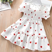 abordables Robes Décontracté-Robe Fille Enfants Petit Cachemire Imprimer Rouge Blanche Mousseline de soie Midi Manches Courtes Actif Robes Eté Standard 2-9 ans