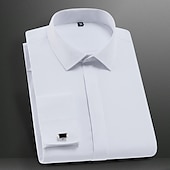 abordables Camisas de vestir para hombres-Hombre Camisa para Vestido Resistente a las arrugas Camisa de cuello Camisas de esmoquin Plano Boda Fiesta Rosa Claro Negro / Blanco Blanco Azul Marino Manga Larga Escote Cuadrado Primavera Otoño Ropa