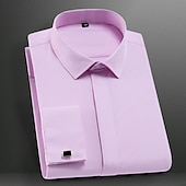 abordables Camisas de vestir para hombres-Hombre Camisa para Vestido Resistente a las arrugas Camisa de cuello Camisas de esmoquin Plano Boda Fiesta Rosa Claro Negro / Blanco Blanco Azul Marino Manga Larga Escote Cuadrado Primavera Otoño Ropa