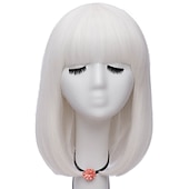 voordelige Feestpruiken-Vrouwen Oranje Korte Cosplay Pruik met Pony Bob Haarstijl Hittebestendige Vezel Synthetische Rechte Haar Halloween Pruiken