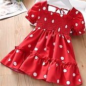 abordables Robes Décontracté-Robe Fille Enfants Petit Cachemire Imprimer Rouge Blanche Mousseline de soie Midi Manches Courtes Actif Robes Eté Standard 2-9 ans