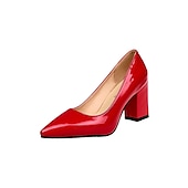 cheap Block Heels-Women&#039;s Heels Pumps Valentines Gifts Solid Colored Low Heel Chunky Heel Pointed Toe PU Loafer Black White Pink