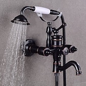 cheap Shower Faucets-Shower Faucet Set Rainfall Shower Vintage Style Electroplated Mount Outside Ceramic Valve Bath Shower Mixer Taps / Brass / Two Handles Two Holes