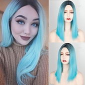 olcso Szintetikus, trendi parókák-szintetikus paróka természetes egyenes rövid bob középső rész takaros bumm paróka rövid a1 a2 a3 a4 a5 szintetikus haj női cosplay party divat zöld