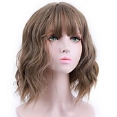 abordables Perruques de fête-perruques roses pour femmes perruque synthétique vague profonde frange soignée perruque rose courte a1 a2 a3 a4 a5 cheveux synthétiques femmes cosplay fête mode rose violet carnaval perruque