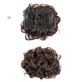economico Clip nelle estensioni-piatto corto riccio disordinato estensione per chignon pettini per capelli elasticizzati facili clip in vassoio chignon posticci coda di cavallo - dal marrone scuro al ramato chiaro