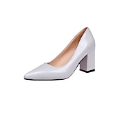cheap Block Heels-Women&#039;s Heels Pumps Valentines Gifts Solid Colored Low Heel Chunky Heel Pointed Toe PU Loafer Black White Pink