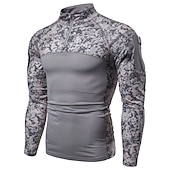 お買い得  メンズ アクティブ T シャツ &amp; タンクトップ-男性用 カモシャツ コンバットシャツ カモフラージュ 長袖 アウトドア 秋 春 速乾性 高通気性 ソフト モイスチャーコントロール ポリエステル 狩猟 しつけ用品 コンバットブーツ アーミーグリーン グレー ブラック