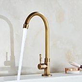 abordables Mitigeurs rotatifs-robinet d&#039;évier de cuisine traditionnel eau froide uniquement, robinet de cuisine à poignée unique en laiton rétro bec standard galvanisé doré