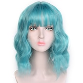 abordables Perruques de fête-perruques roses pour femmes perruque synthétique vague profonde frange soignée perruque rose courte a1 a2 a3 a4 a5 cheveux synthétiques femmes cosplay fête mode rose violet carnaval perruque