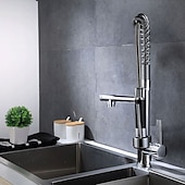 economico Rubinetti per lavello-Rubinetto da cucina - Una manopola Due fori Cromo Estraibile A 3 fori Moderno Kitchen Taps