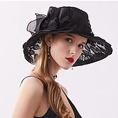 economico Cappelli per feste-berretto Copricapo Cappelli di paglia Tulle Pizzo Cappelli da pescatore Cappello di paglia Cappello da sole Informale Per eventi Coppa di Melbourne cocktail Astco reale Stile vintage Elegante Con