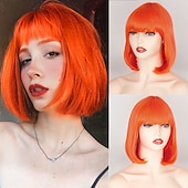 olcso Szintetikus, trendi parókák-szintetikus paróka természetes egyenes rövid bob középső rész takaros bumm paróka rövid a1 a2 a3 a4 a5 szintetikus haj női cosplay party divat zöld