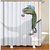 levne Sprchové závěsy-Sada závěsů do sprchy s dinosaury 180cm*180cm(70&quot;*70&quot;) s háčky do koupelny bílý veselý látkový závěs pro děti skvělý roztomilý a jedinečný doplněk do koupelny s ramenem