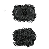 economico Clip nelle estensioni-piatto corto riccio disordinato estensione per chignon pettini per capelli elasticizzati facili clip in vassoio chignon posticci coda di cavallo - dal marrone scuro al ramato chiaro