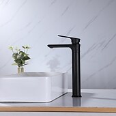 abordables Classiques-Lavabo de salle de bain grand robinet style robuste poignée unique un trou cuve de bain évier robinet de montage sur pont bassin chaud et froid mitigeur de lavabo robinets de lavabo en laiton noir mat