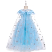 abordables Robes féeriques-enfants filles congelés elsa princesse costumes robe flocon de neige fleur tulle robe fête d&#039;anniversaire paillettes patchwork pleine longueur bleu maxi manches courtes élégant cosplay robes coupe régulière