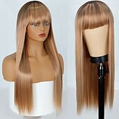 お買い得  トレンドの合成ウィッグ-女性用ピンクウィッグ合成ウィッグナチュラルストレートニートバングウィッグ24インチa15a16 a17 a18a19人工毛女性のコスプレパーティーファッションブラックピンク