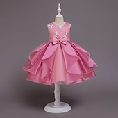 Kids Girls' Dress Jacquard Sleeveless Bow Cute Polyester Above Knee 3-10 Years Light Green Pink Red 19