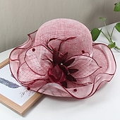cheap Party Hats-Hats Headwear Straw Hats Tulle Linen /  Blend Bucket Hat Straw Hat Sun Hat Casual Holiday Kentucky Derby Melbourne Cup Vintage Style Elegant With Feather Appliques Headpiece Headwear Race Day Dress