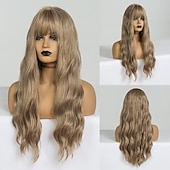 voordelige Synthetische trendy pruiken-synthetische pruik golvend middelste stuk pruik lang a24 synthetisch haar dames zacht party makkelijk mee te nemen blond roze zwart barbiecore pruiken