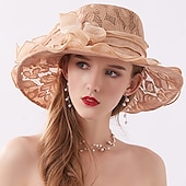economico Cappelli per feste-berretto Copricapo Cappelli di paglia Tulle Pizzo Cappelli da pescatore Cappello di paglia Cappello da sole Informale Per eventi Coppa di Melbourne cocktail Astco reale Stile vintage Elegante Con
